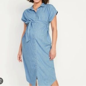 2/25$ Old Navy Maternity chambray Tie-Belt Short-Sleeve Midi Shirt Dress- small